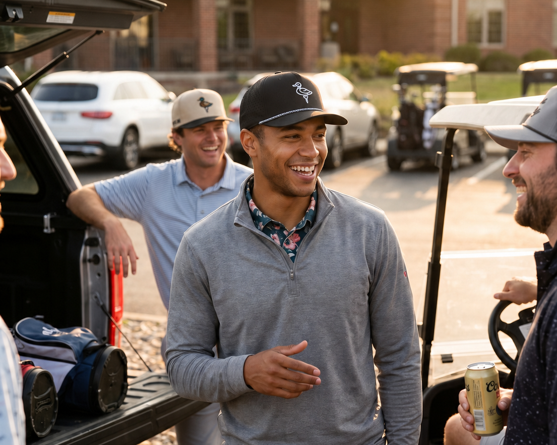 The Duck Hook - Stroke Logo - Black Roped Performance Hat