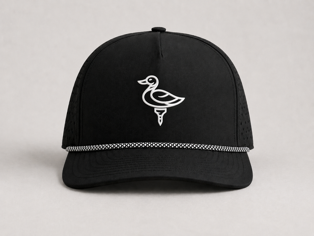 The Duck Hook - Stroke Logo - Black Roped Performance Hat