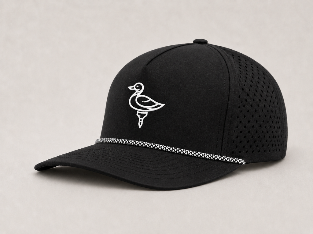 The Duck Hook - Stroke Logo - Black Roped Performance Hat